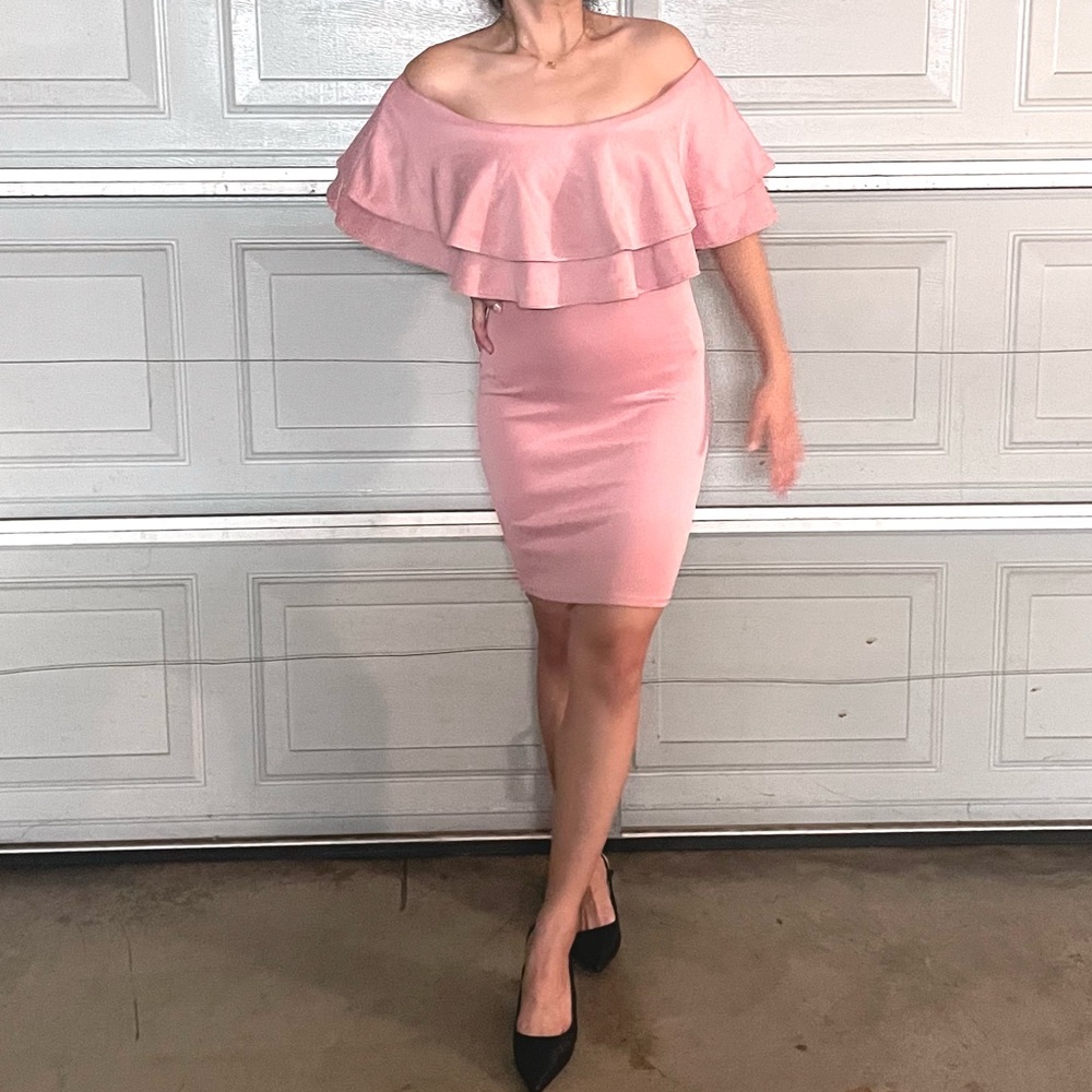 Double Ruffle off shoulder bodycon dress